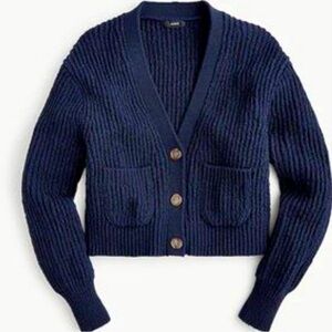 J Crew cropped patch-pocket beach ribbon cardigan sweater